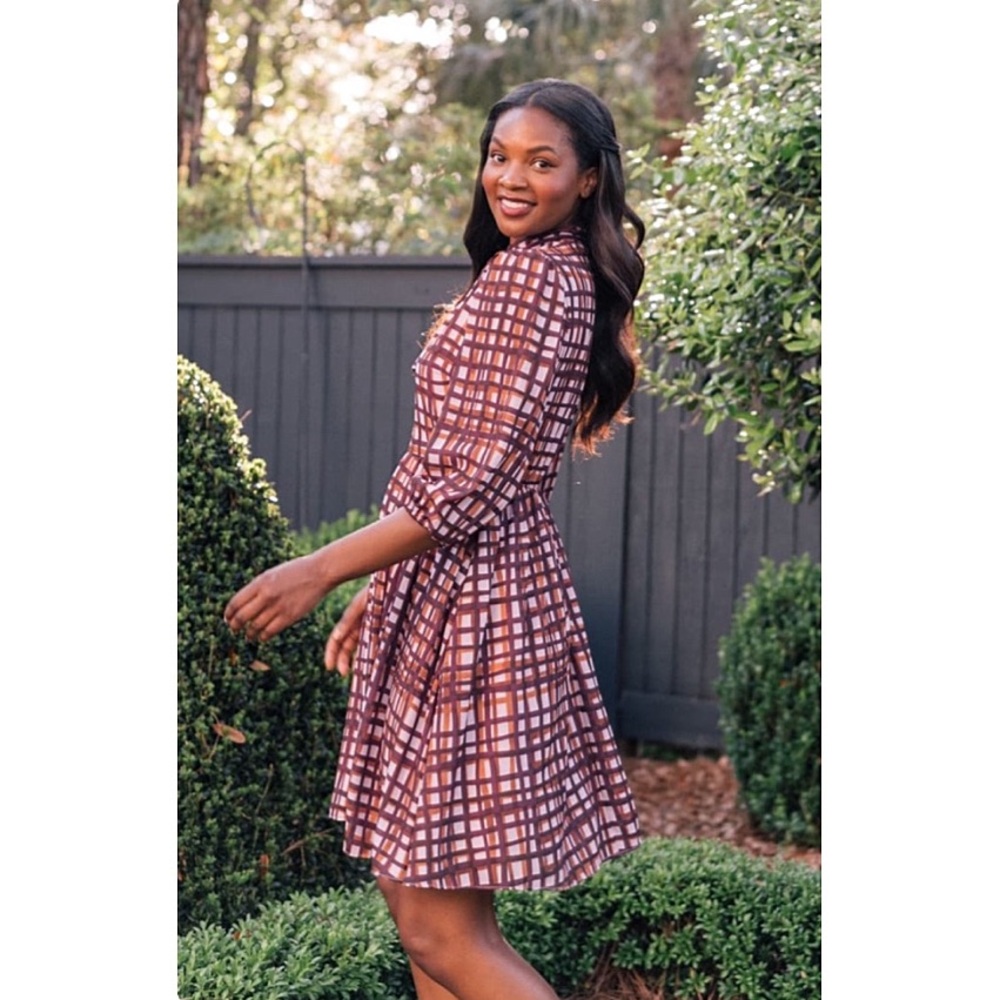 Gal Meets Glam Lindsey Tie Neck Painted Windowpane Dress